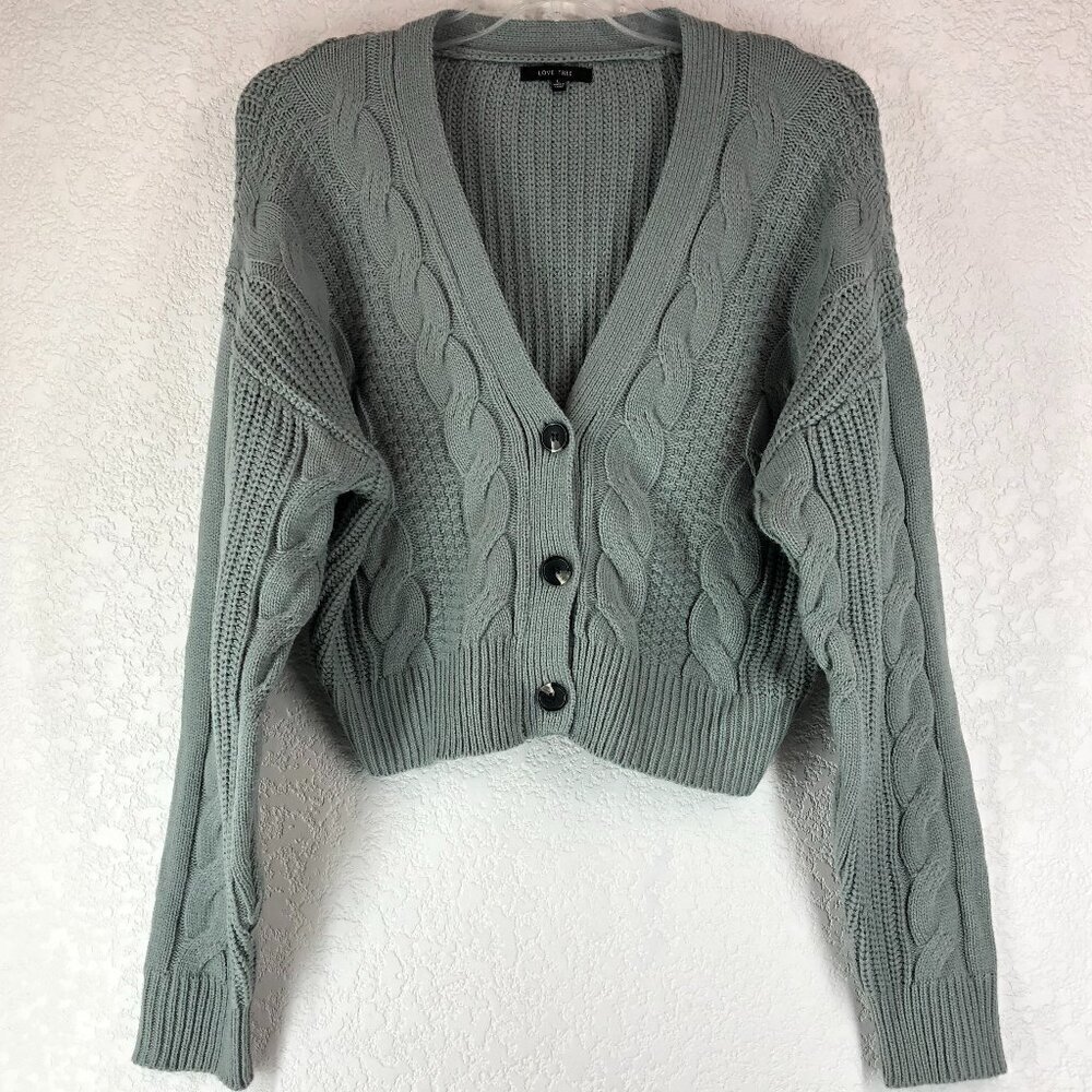 Love Tree Gray Cable Knit Cropped Sweater Size Large